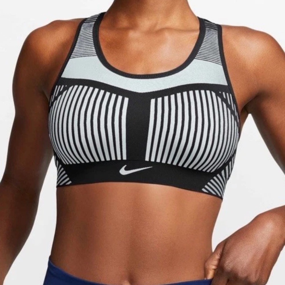Nike Black and White Striped Sports Bra